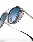 AKONI - "ECHO" Sunglasses in Brushed Silver w/Black Enamel and Dusty Blue Gradient Lenses