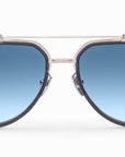 AKONI - "ECHO" Sunglasses in Brushed Silver w/Black Enamel and Dusty Blue Gradient Lenses