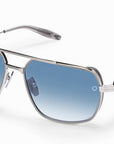 AKONI - "PATHFINDER" Sunglasses in Brushed Silver w/Black Rhodium and Dusty Blue Gradient Lenses