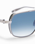 AKONI - "PATHFINDER" Sunglasses in Brushed Silver w/Black Rhodium and Dusty Blue Gradient Lenses