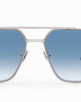 AKONI - "PATHFINDER" Sunglasses in Brushed Silver w/Black Rhodium and Dusty Blue Gradient Lenses