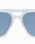 AKONI - "PHOENIX" in Crystal Clear Frames with Brushed 12k Gold w/Machine Silver Accents and Dusty Blue Lenses