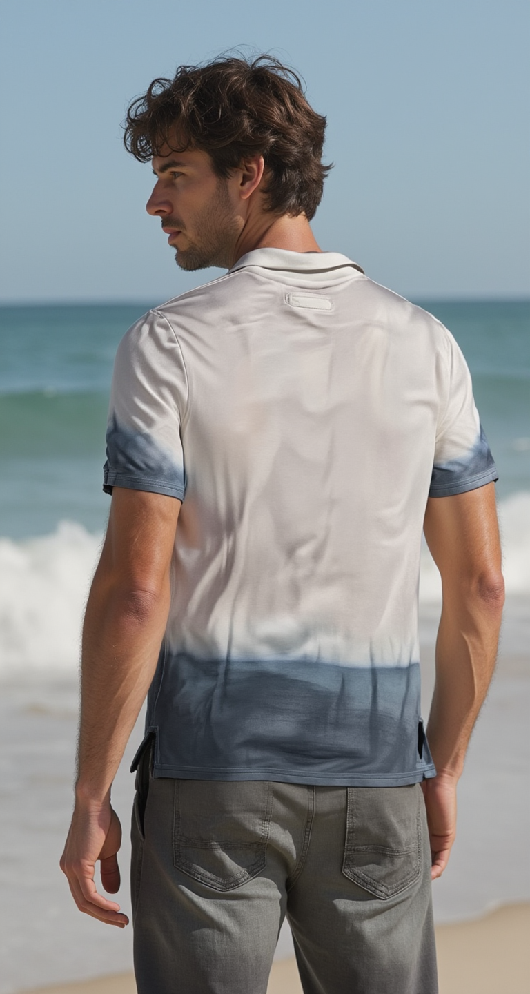 Cowboys & Demons - "POINT” Hand Dyed Polo Shirt in Gradient Blue