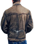 COWBOYS & DEMONS- "SAHARA" Leather Jacket in Washed Grey and Brown