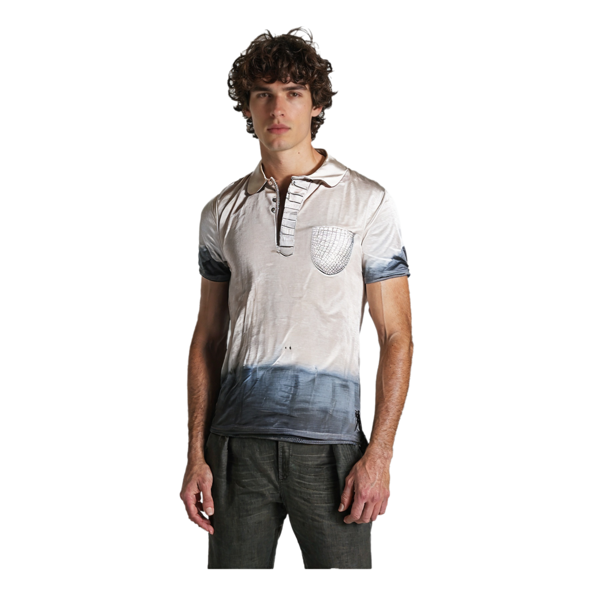 Cowboys & Demons - "POINT” Hand Dyed Polo Shirt in Gradient Blue