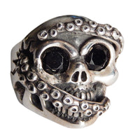 DOUBLE CROSS by Travis Walker - "CHOMPS KRAKEN 3-D RING" w/Black CZ Stones