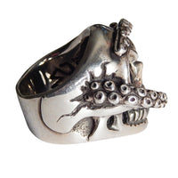 DOUBLE CROSS by Travis Walker - "CHOMPS KRAKEN 3-D RING" w/Black CZ Stones