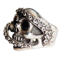 DOUBLE CROSS by Travis Walker - "CHOMPS KRAKEN 3-D RING" w/Black CZ Stones