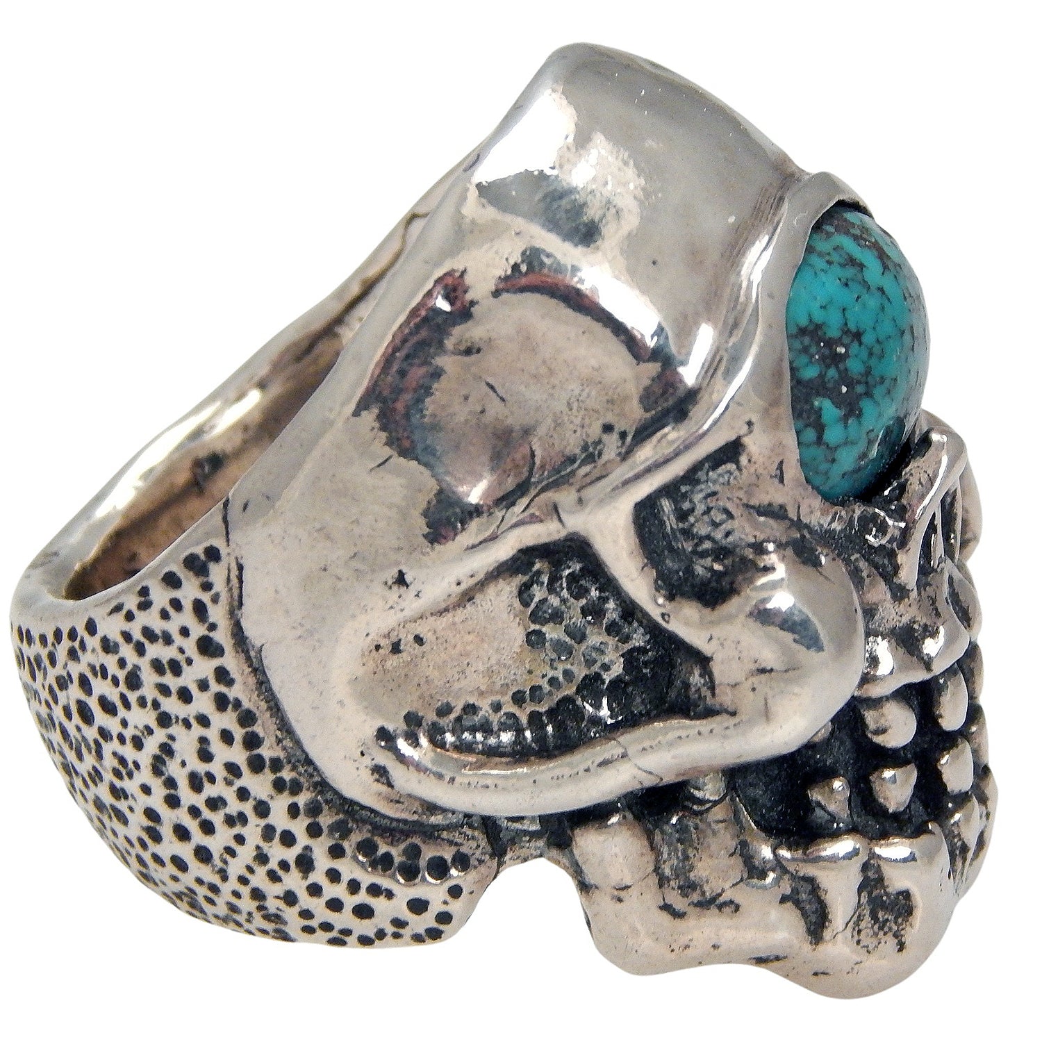 DOUBLE CROSS by Travis Walker - &quot;ARGES CYCLOPS&quot; Skull Ring with Turquoise