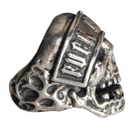 DOUBLE CROSS by Travis Walker - "FUCK CANCER" Rocker Skull Ring