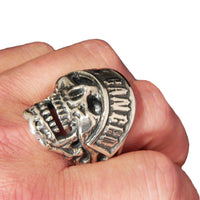 DOUBLE CROSS by Travis Walker - "FUCK CANCER" Rocker Skull Ring