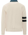 DSquared2 - "DENIM MIX CARDIGAN" in Off-White Knit with a Denim Collar and Placket