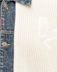 DSquared2 - "DENIM MIX CARDIGAN" in Off-White Knit with a Denim Collar and Placket