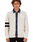 DSquared2 - "DENIM MIX CARDIGAN" in Off-White Knit with a Denim Collar and Placket