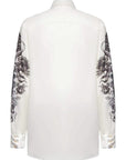 Men's John Richmond - "YELDE" White Silk Shirt with Black Floral Arm Detail