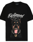 John Richmond - "ILLAPA" Doberman T-shirt in Black with Crystal Accents