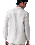 LIVE LINEN - "ATTICUS" Embroidered Linen Shirt in Angora White