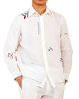 LIVE LINEN - "WALTER" Embroidered Linen Shirt in Angora White