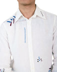 LIVE LINEN - "WALTER" Embroidered Linen Shirt in Angora White