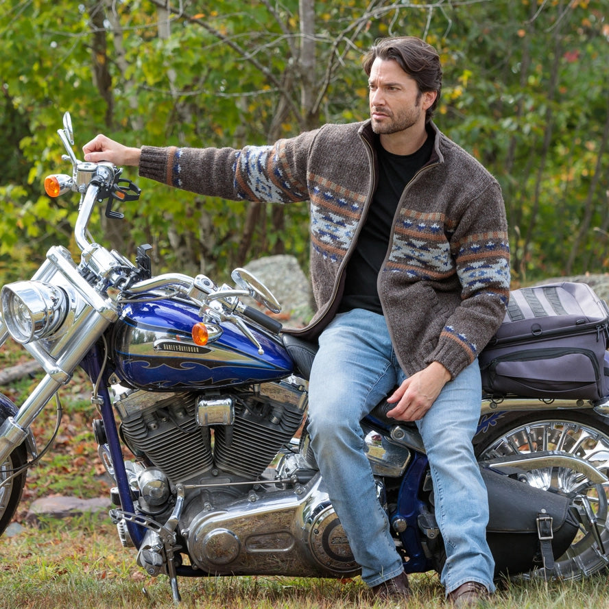LOST HORIZONS - "AUSTIN" Wool Sweater with Fleece Lining in Dark Natural
