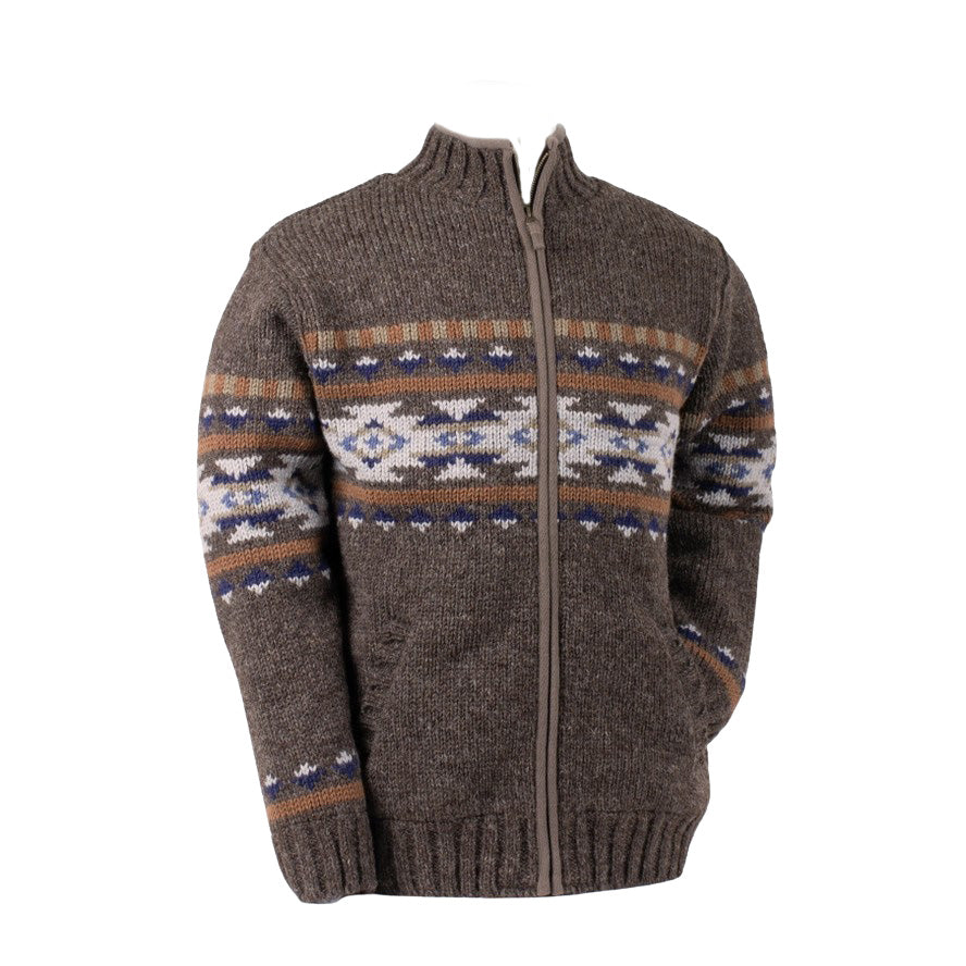 LOST HORIZONS - "AUSTIN" Wool Sweater with Fleece Lining in Dark Natural
