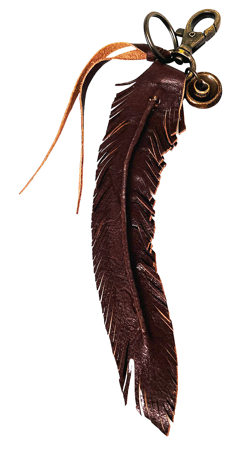 OBELISK - &quot;SLASHED LEATHER FEATHER&quot; Key Holder in Brown