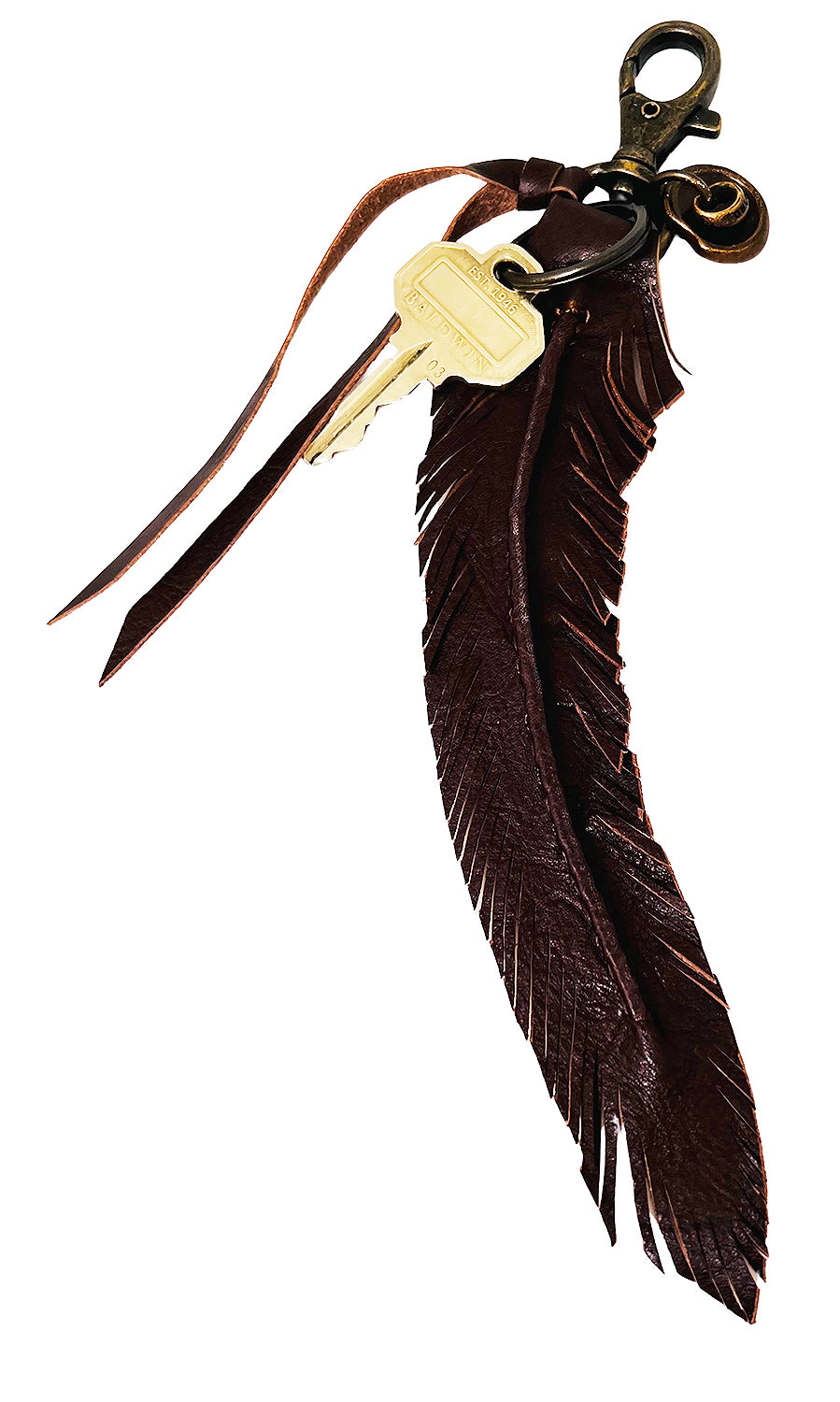 OBELISK - &quot;SLASHED LEATHER FEATHER&quot; Key Holder in Brown