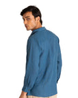 LIVE LINEN - "MASON" Embroidered Linen Shirt in Pacific Blue