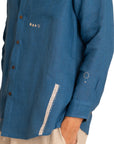 LIVE LINEN - "MASON" Embroidered Linen Shirt in Pacific Blue