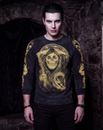 Halloween campaign concept: male model styled as a vampire wearing the Junker Designs Reaper Vance Kelly Exclusive Long Sleeved Shirt