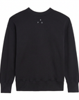 Rear view of black Rome Pays Off sweatshirt with small white RPO branding, closely framed on a white background.