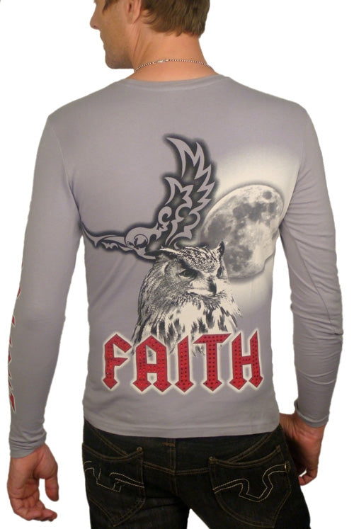 Men&#39;s FAITH CONNEXION - &quot;MOON LIGHT&quot; Long Sleeve Shirt with Red Crystal Accents