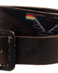 HARTEAU - "WING" Stitched Leather Belt in Vintage Black