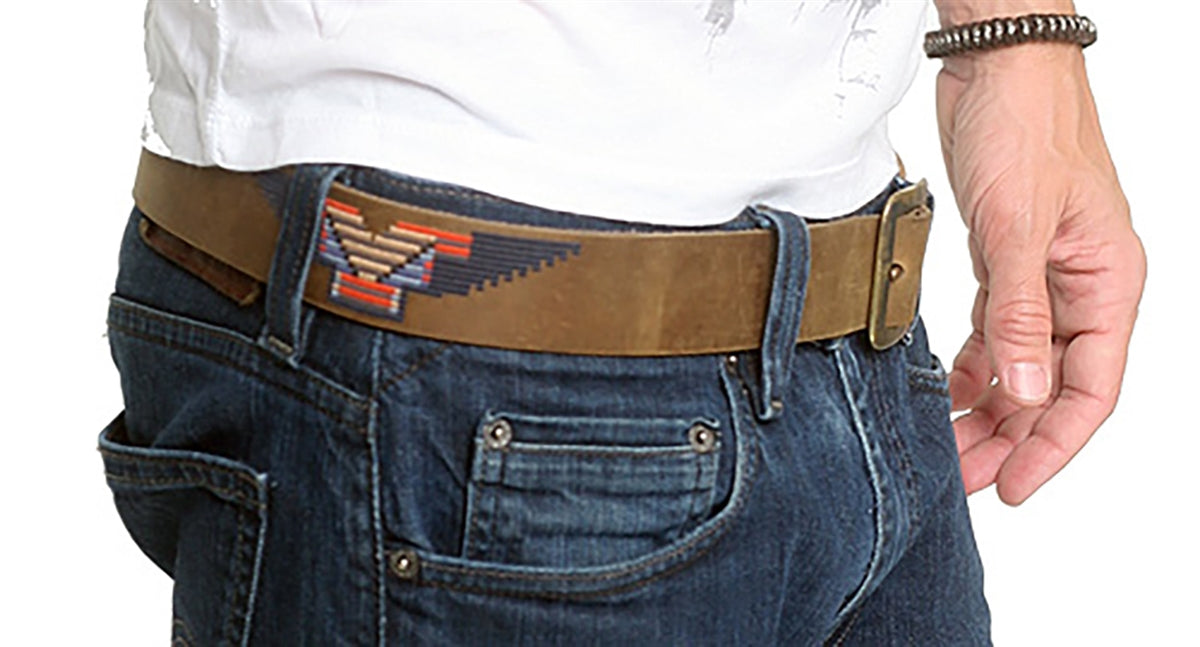 HARTEAU - &quot;WING&quot; Stitched Leather Belt in Brown