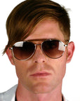 Beryll - "WAYNE" Sunglasses in Silver Metal Frames with Brown Lenses