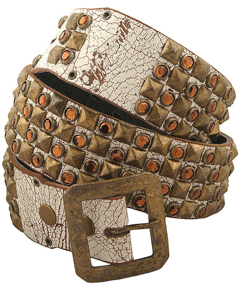 Harteau - &quot;CRESCENT HEIGHTS&quot; White Belt with Amber Swarovski Crystals and Metal Accents