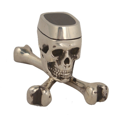 MARCOS - &quot;SKULL PILLBOX/ASHTRAY&quot; in Sterling Silver with Ebony Wood Inlay&quot;