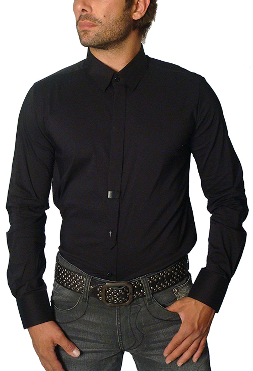 Men&#39;s FAITH CONNEXION - &quot;BROOK&quot; Dress Shirt with Tie and Leather Accents