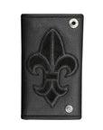 DOUBLE CROSS by Travis Walker - "FLEUR DE LIS WALLET" in Black Leather Wallet with Black Suede Inlay