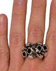 MARCOS - "MULTI-SKULL" Sterling Silver Ring with Ebony Wood Inlays