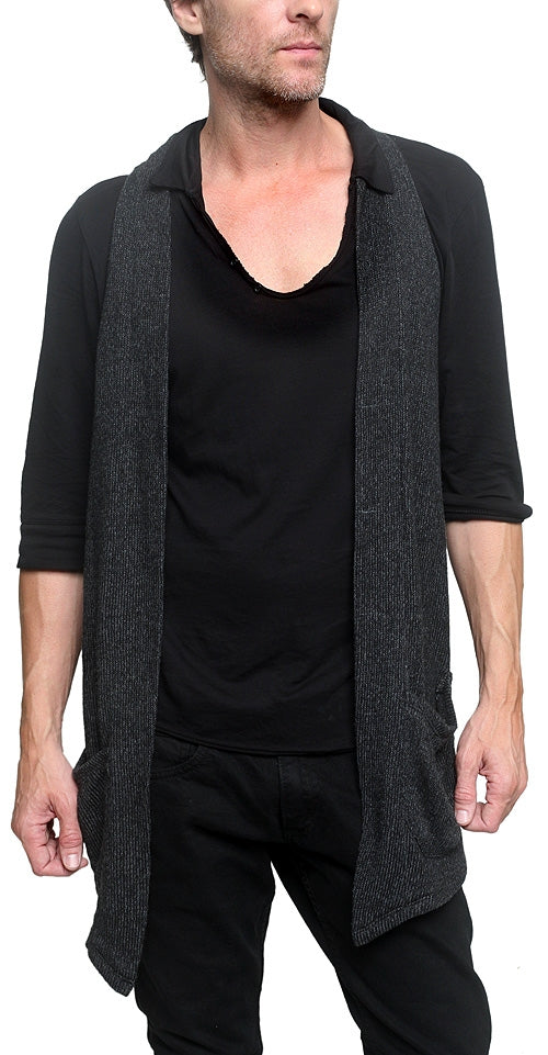 Men&#39;s MARCELO PEQUENO - &quot;PATRIZO&quot; Vest in Italian Charcoal Wool and Black Lamb Leather Accent