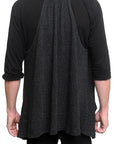 Men's MARCELO PEQUENO - "PATRIZO" Vest in Italian Charcoal Wool and Black Lamb Leather Accent