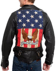 Men's JUNKER DESIGNS - "REBEL" Black Leather Jacket with Flag Detail