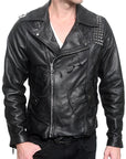 Men's JUNKER DESIGNS - "REBEL" Black Leather Jacket with Flag Detail