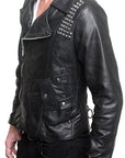 Men's JUNKER DESIGNS - "REBEL" Black Leather Jacket with Flag Detail