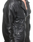 Men's JUNKER DESIGNS - "REBEL" Black Leather Jacket with Flag Detail