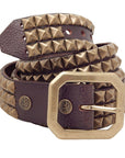 Red Monkey Design - "DUST" Antiqued Pyramid Studded Belt in Brown