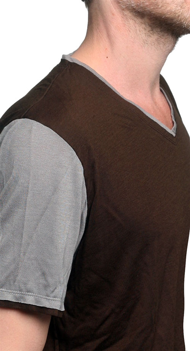Men&#39;s Marcelo Pequeno - &quot;TRIEVNO&quot; Short Sleeve V-Neck Two-Tone Italian Jersey Shirt
