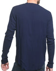 Men's Marcelo Pequeno - "AQUILA" Long Sleeved V-Neck Shirt in Navy