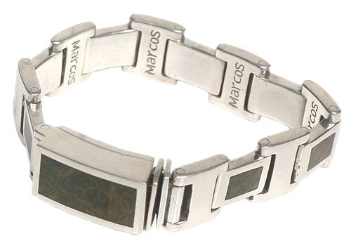 MARCOS - &quot;H-LINK&quot; Sterling Silver and Inlaid Olive Marblewood Bracelet